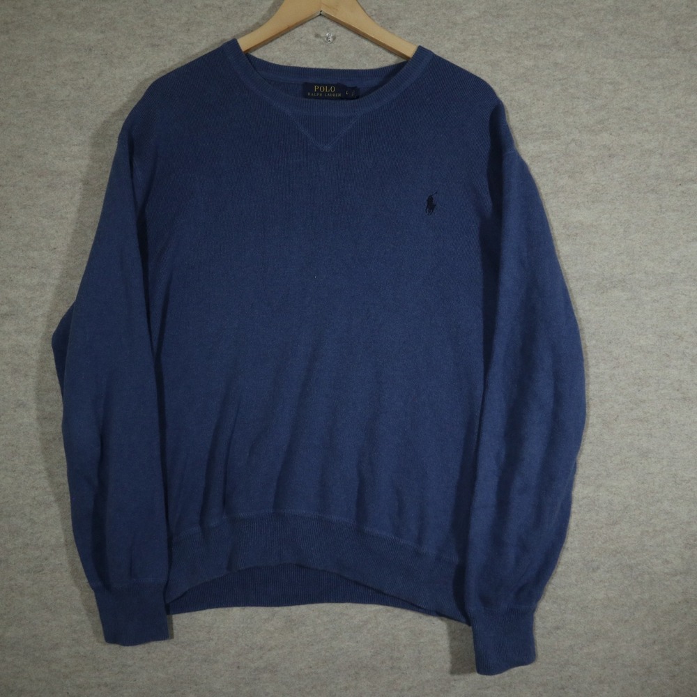Polo Ralph Lauren Crewneck Sweater Mens Large Blue Ribbed Knit Pony Logo Y2K